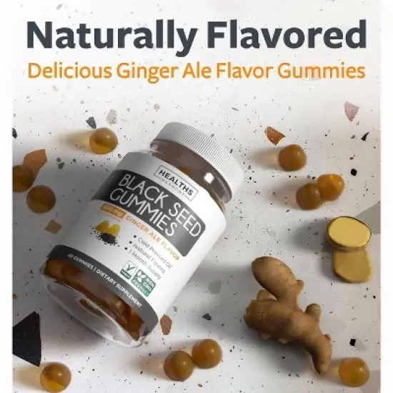 Black Seed Oil Gummies, Natural Ginger Ale Flavor, Pure Black Cumin Seed Oil for Healthy Skin, Hair & Nails, Health's Harmony, 60ct image {3}