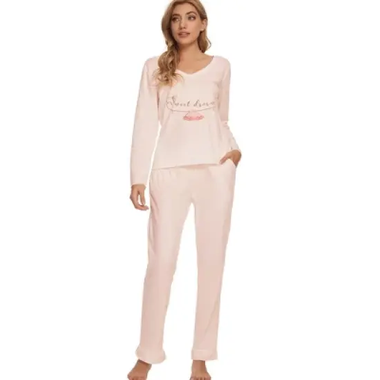 cheibear Womens Sleepwear Lounge V-Neck Soft Nightwear with Pants Long Sleeve Pajama Set image {6}