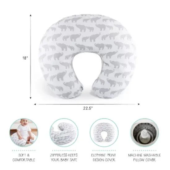 The Peanutshell Nursing Pillow for Breastfeeding, Gray and White Elephant image {4}