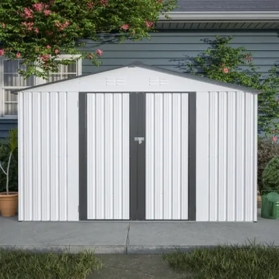 10' x 8' Metal Outdoor Storage Shed, All-Weather Yard Tool Shed with Lockable Doors for Patio, Garden or Backyard &ndash; Cuddlewood image {8}