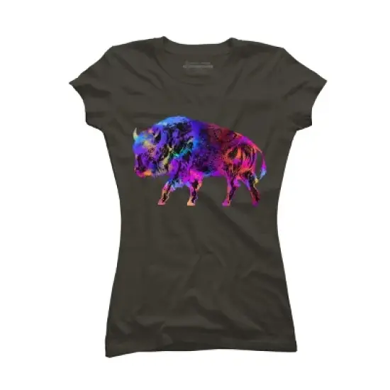 Junior's Design By Humans Rainbow Buffalo By ZeichenbloQ T-Shirt image {5}