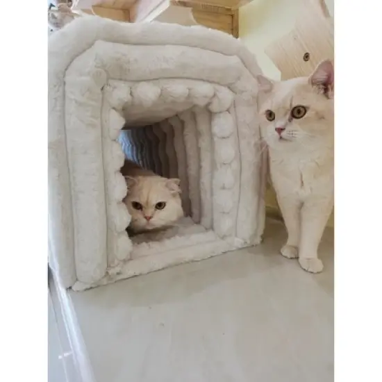 TiramisuBest Storage Ottoman Corduroy Bench Cat's Nest 3D Lamb Fleece Ottoman Oval Storage Bench Multi Functional Ottoman Seat Living Room image {5}