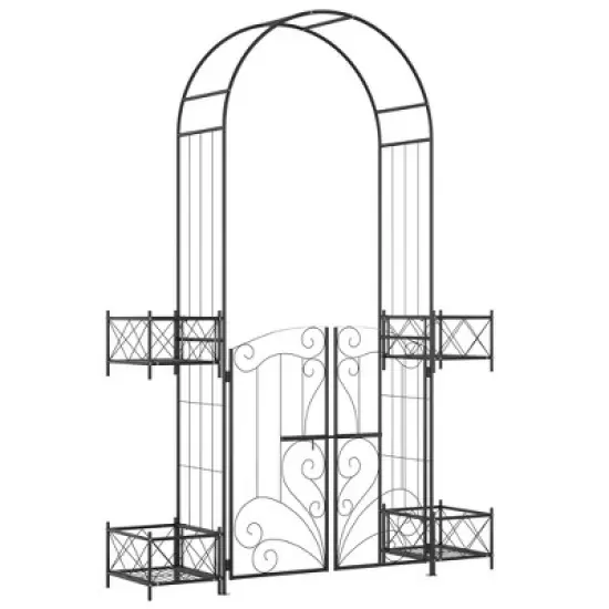 Gulches 7' Garden Arch Arbor, Metal Arch Trellis with Gate, Garden Archway for Climbing Vines, Wedding Ceremony Decoration, Black image {8}