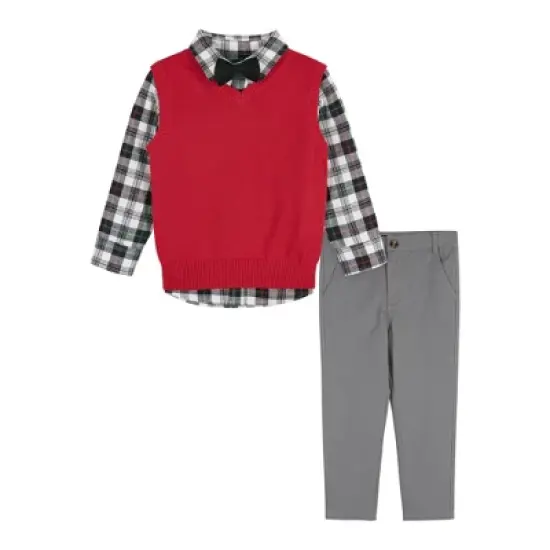Andy & Evan  Toddler  Boys White Plaid Buttondown w/Vest Set image {5}