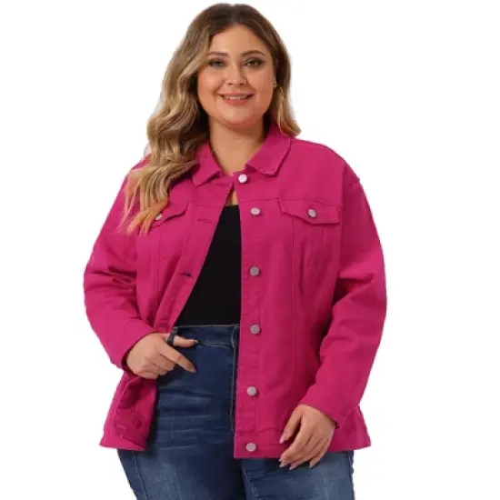 Agnes Orinda Women's Plus Size Outerwear Button Front Washed Denim Jean Jacket image {22}