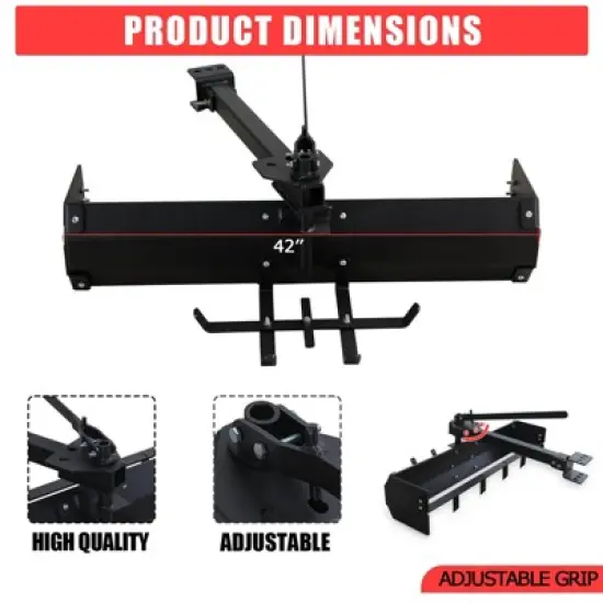Box Scraper, 42'' Tow Behind Lawn Tractor Attachment - Box Blade Hitch Fit for ATV UTV, Multi-Functional, Carbon Steel, Black image {3}