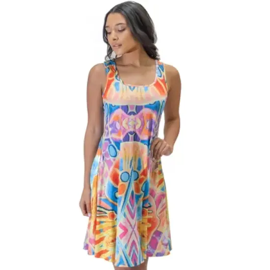 Womens Multicolored Pattern Knee Length Sleeveless Tank Top Dress image {4}