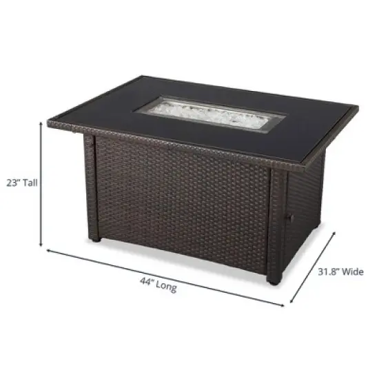 Endless Summer 44 x 32" Rectangular 40,000 BTU Liquid Propane Gas Outdoor Fire Pit Table w/ White Fire Glass, Center Insert and Cover, Brown/Black image {1}