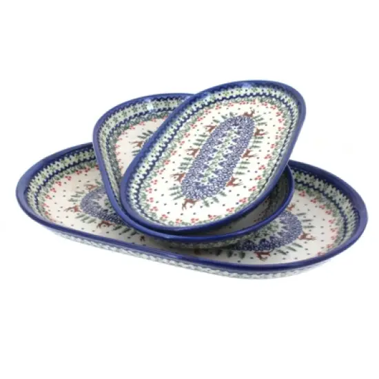 Blue Rose Polish Pottery 8600 Vena 3 Piece Oval Serving Set image {7}