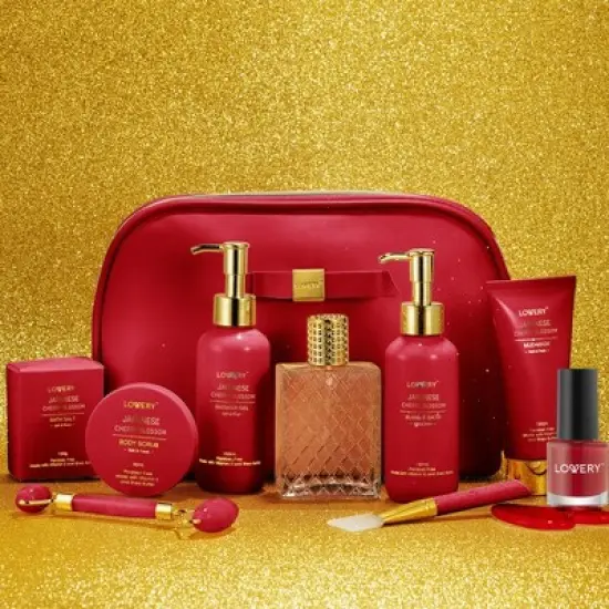 Lovery Luxury Japanese Cherry Blossom Bath and Body Beauty Kit with Leather Bag image {1}