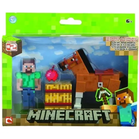 The Zoofy Group LLC Minecraft 3" Action Figure 2-Pack Steve with Brown Horse image {1}