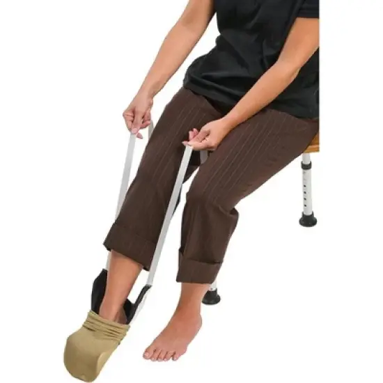 DMI Deluxe Sock Aid / Helper - Easily Pull on Socks Without Bending, Slip Resistance, Reliable Sock Aid Device for Seniors, White image {3}