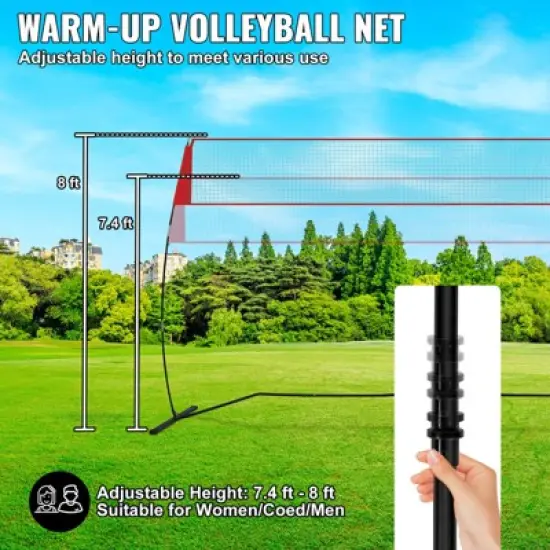 VEVOR Freestanding Volleyball Training Net for Indoor or Outdoor Use, Adjustable Height Portable Net System with Carrying Bag image {2}