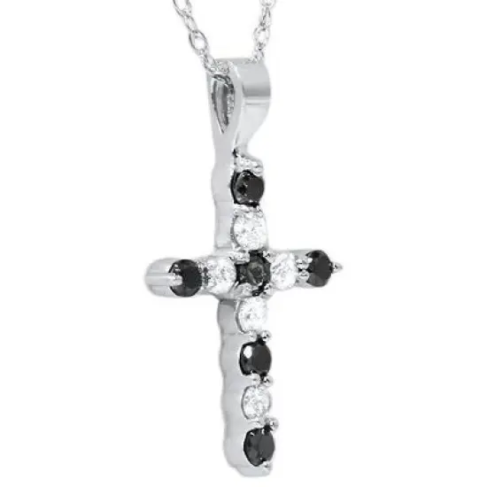 Pompeii3 14K 1/2ct Black & White Diamond Cross Pendant Necklace image {1}