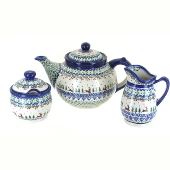 Blue Rose Polish Pottery 1700 Vena 3 Piece Tea Set image {11}