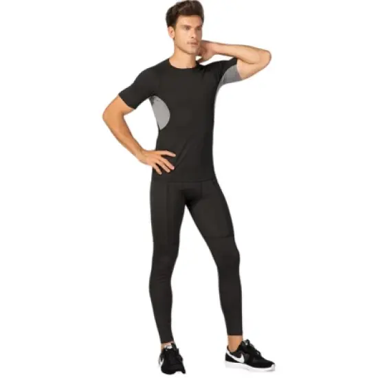 Anna-Kaci Active Men's Fitted Short Sleeve Athletic Shirt with Crew Neck and Color Block Side Panels image {6}