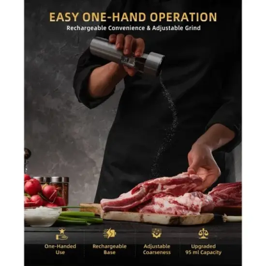 SUGIFT Electric Salt and Pepper Grinder Set - Automatic Refillable Salt and Pepper Grinders with Charging Base & LED Light image {4}