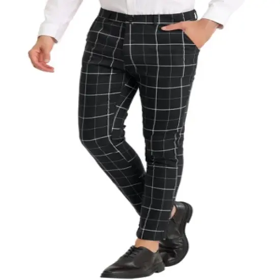 Lars Amadeus Men's Dress Plaid Pants Slim Fit Stretch Flat Front Plaid Trousers image {8}
