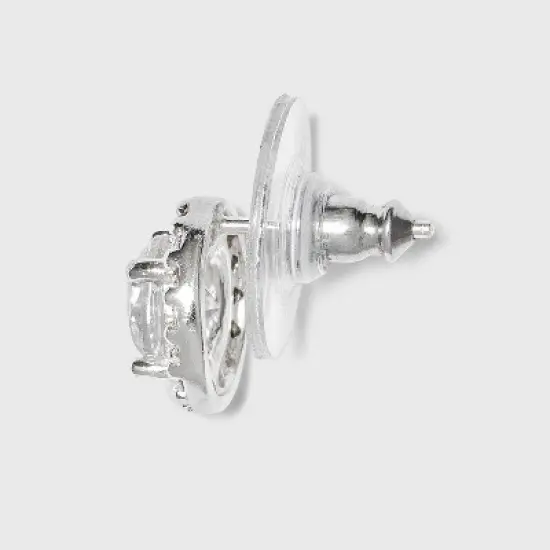 Women's Sterling Silver Cubic Zirconia Round Halo Button Stud Earrings - A New Day&trade; Silver/Clear image {1}