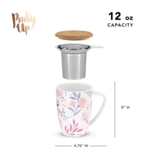 Pinky Up Bailey Ceramic Tea Mug and Loose Leaf Tea Infuser, Loose Leaf Tea Accessories, Tea Tumbler Cup, Botanical Design, 12oz image {2}