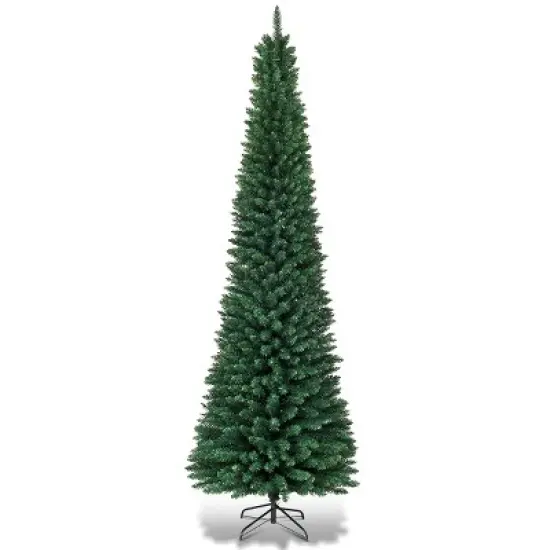 Costway 5'/6'/7'/8' /9' PVC Artificial Pencil Christmas Tree Slim Green image {12}