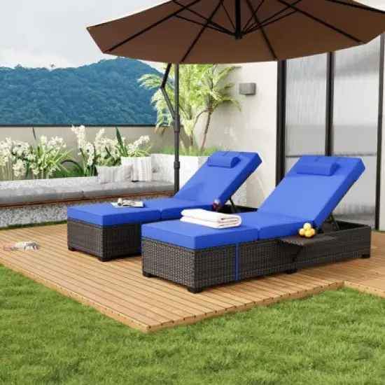 Set of 2 Outdoor Adjustable Wicker Lounge Chairs with Soft Cushions, Chaise Recliner for Garden, Pool, Deck &ndash; Gray and Taupe image {6}