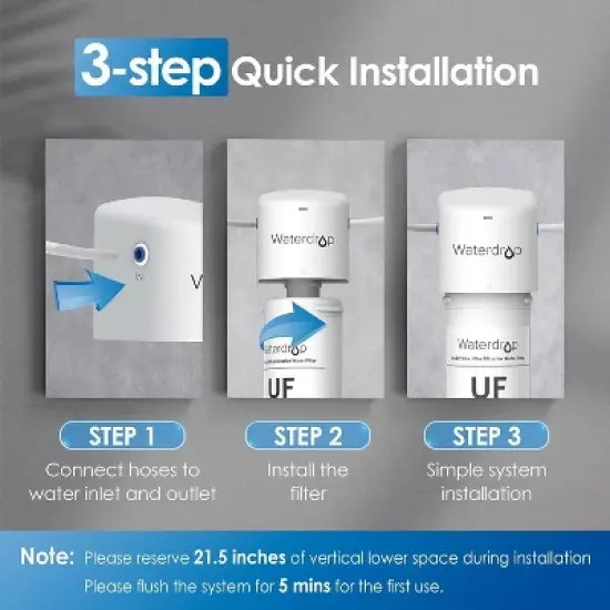 Waterdrop 17UBW-UF Under Sink Water Filter System with Dedicated Brushed Nickel Faucet and Extra RF17W-UF Replacement Filter image {7}
