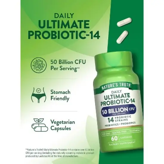 Nature's Truth Probiotic 50 Billion CFU | 200mg Prebiotics | 60 Capsules image {3}