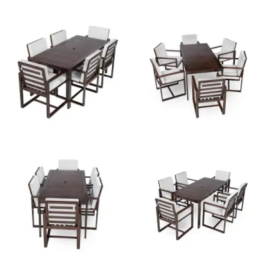 7 Pieces Acacia Wood Outdoor Dining Set,Wooden Garden Dining Table and Chair Set with Cushions,Dining Table with Umbrella Hole-Coolbibila image {4}