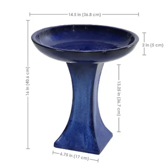 Sunnydaze Ceramic Bird Bath with Glazed Finish - Blue Glazed Finish - 16" H image {1}