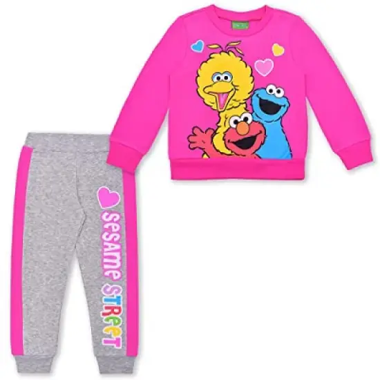 Sesame Street Girl's 2-Pack Graphic Pullover Sweatshirt and Taped Jogger Pants Set for toddler image {5}