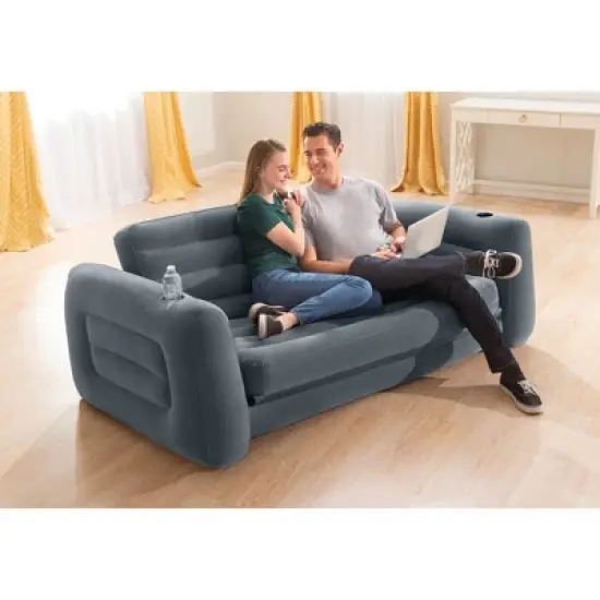 Intex Queen Size Inflatable Pull-Out Sofa Bed Sleep Away Futon Couch, Dark Gray image {3}
