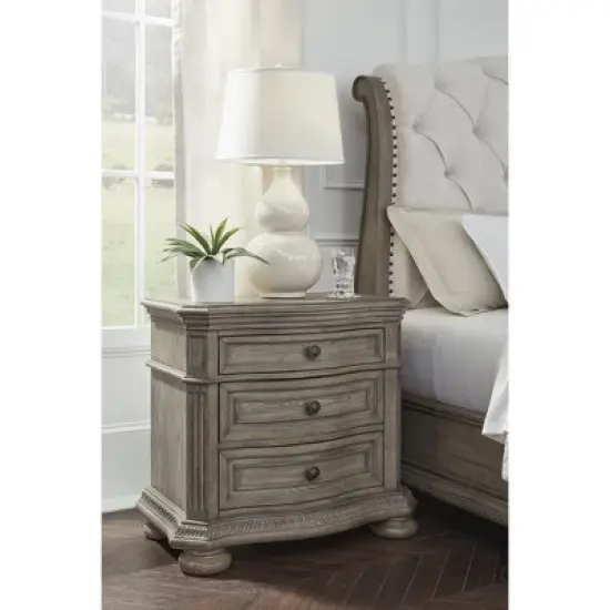 Signature Design by Ashley Ardenfield Three Drawer Night Stand with USB Ports, Light Brown image {2}