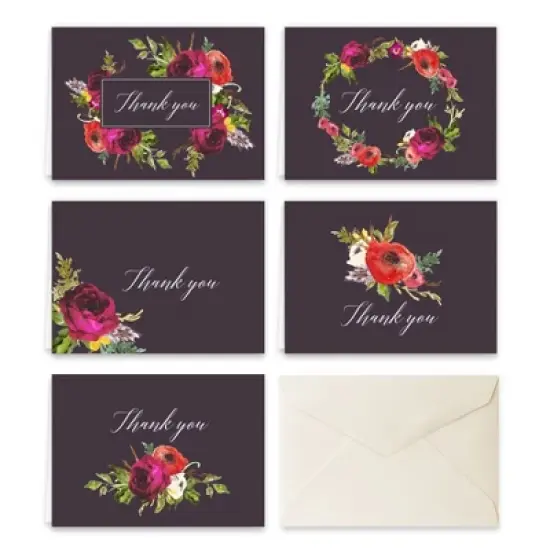 Paper Frenzy Bohemian Floral Thank You Note Card Collection with Cream Colored Envelopes -- 25 pack image {5}