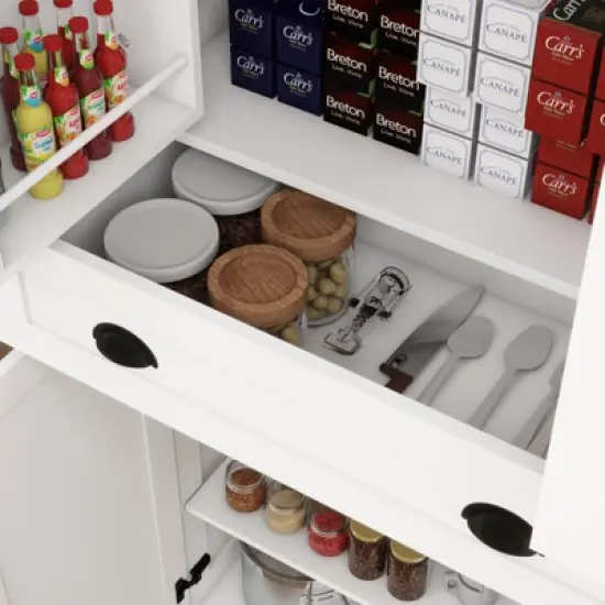 TIRAMISUBEST 71 Inch White Kitchen Pantry Cabinet with 4 Doors and Wooden Accent Storage Shelves image {12}