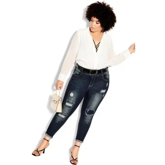 Women's Plus Size Patched Apple Skinny Jean - mid denim | CITY CHIC image {4}