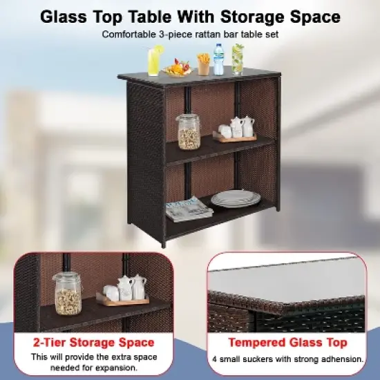 BestMassage Wicker Patio Furniture 3 Piece Rattan Table and Chairs image {2}