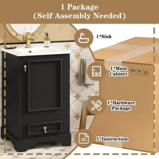 Hrinhom 20"W Bathroom Vanity,Modern Free-standing Storage cabinet with Compartment Drawer image {13}