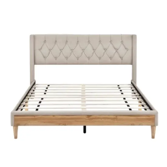 Queen Size Upholstered Wood Platform Bed-ModernLuxe image {3}