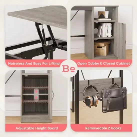 Bestier Versatile 60" L-Shaped Standing Desk, Height Adjustable (30-39"H) Sit to Stand Home Office Desk with Storage Cabinet & Hooks image {2}