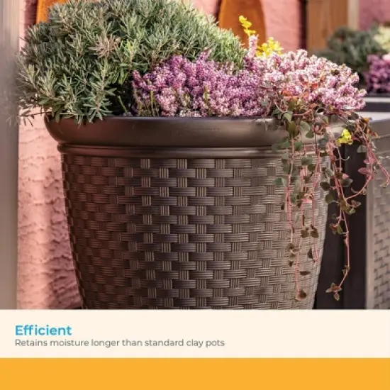 Suncast Sonora 22 Inch Resin Wicker Indoor or Outdoor Decorative Garden Flower Planter for Entryways and Backyard Patios, Dark Brown image {4}