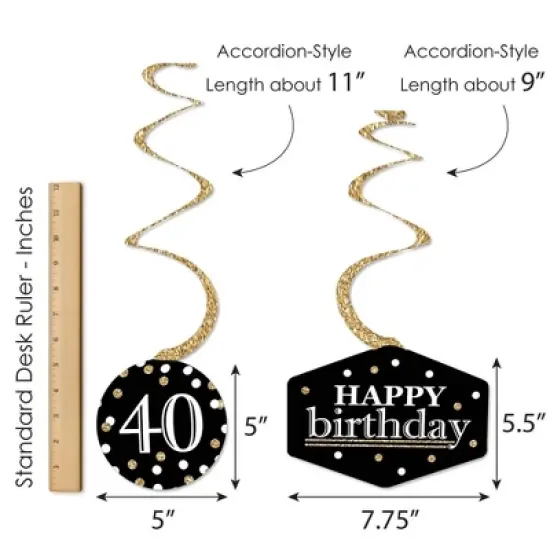 Big Dot of Happiness Adult 40th Birthday - Gold - Birthday Party Hanging Decor - Party Decoration Swirls - Set of 40 image {5}