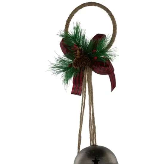 Northlight Jingle Bells with Plaid Bow Christmas Decoration - 20" - Silver image {3}