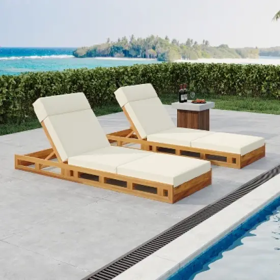 Christopher Knight Home Moreno Outdoor Acacia Wood Adjustable Chaise Lounge with Water-Resistant Cushion (Set of 2) image {10}