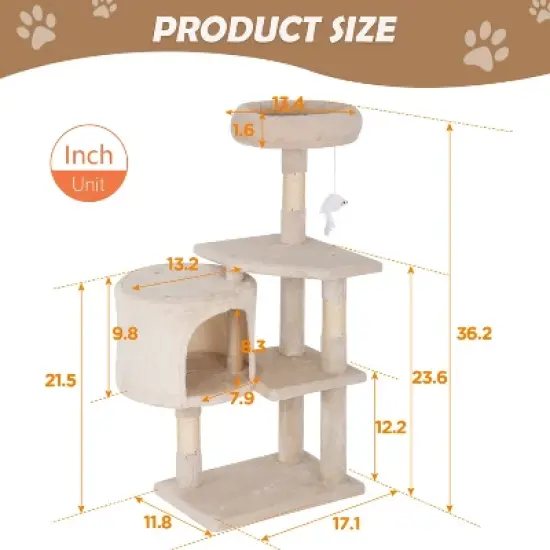 FDW 36 Inch Cat Tree Cat Tower Tall with Scratching Posts Cozy Condo Multi-Level Furniture Activity Center Cat Furniture for Indoor Cats image {1}