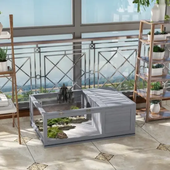 PawHut Wooden Tortoise House Indoor Turtle Habitat Enclosure Outdoor Reptile Cage for Lizards, Geckos image {4}