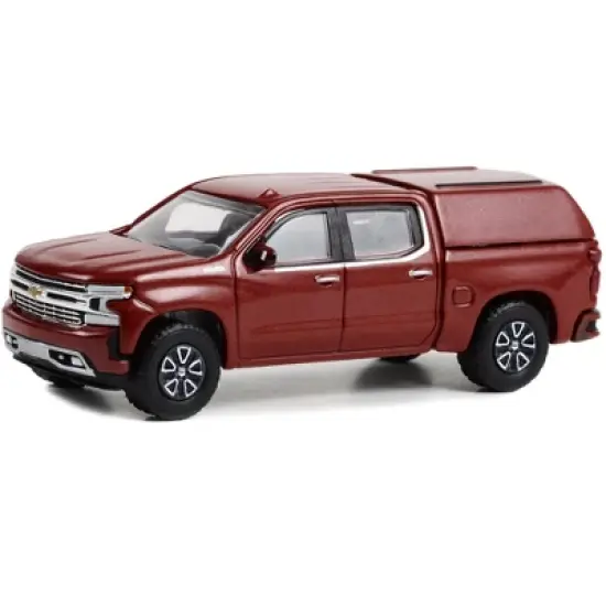 2022 Chevrolet Silverado LTD High Country Pickup Truck w/Camper Shell Cherry Red Metallic 1/64 Diecast Model Car by Greenlight image {1}