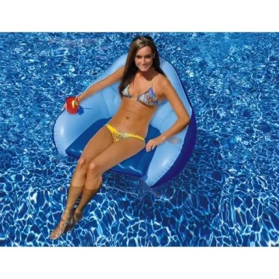 Swim Central 67" Blue Inflatable Convertible Swimming Pool Floating Lounger with Mesh Seat image {4}