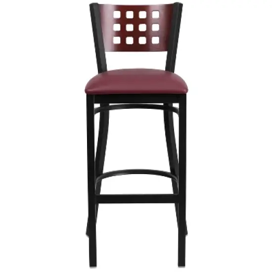 Emma and Oliver Black Decorative Cutout Back Metal Restaurant Dining Barstool image {4}