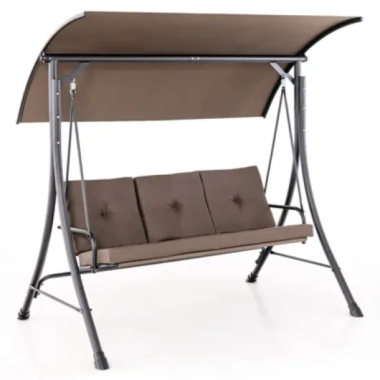 Tangkula 3-Seat Outdoor Porch Swing w/ Adjustable Canopy Thickened Cushions Metal Frame image {6}